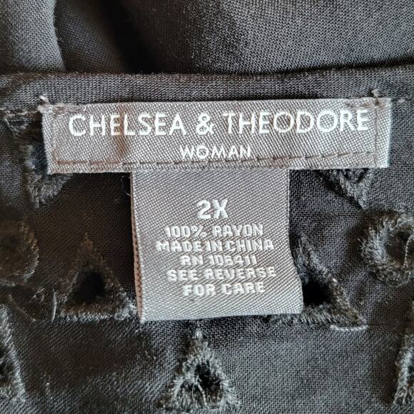 Whimsigoth Black Flowy Studded Blouse 2X Peasant Sleeve Silver Brads Witchy Plus - Picture 3 of 10